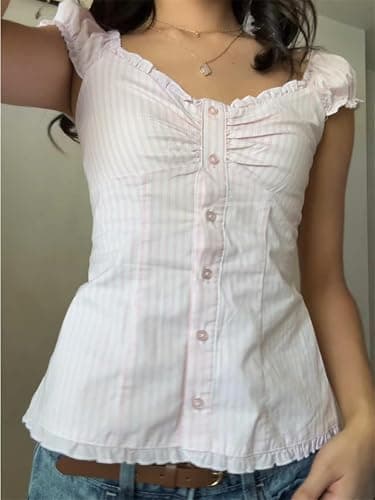 VnimVinter Women Fairy Grunge Y2k Shirt Vintage Short Sleeve 2000s Fairycore Aesthetic Crop Top E-Girl Streetwear thumbnail 5