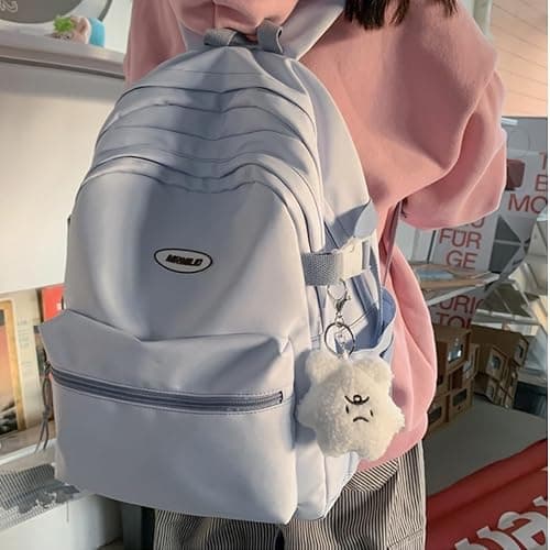 VTTDB Kawaii Backpack with Cute Accessories Casual Aesthetic Daypack Simple Laptop Bag Waterproof Travel Rucksack for Women (blue) thumbnail 2