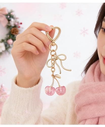 Rikhiua Cute Cherry Keychain Bag Charm Elegant Bow Keychain for Women Friends Family Birthday Christmas Inspirational Gift thumbnail 4