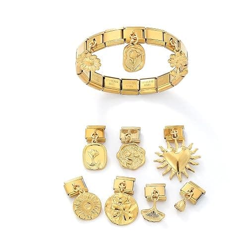 Gold Italian Charm Bracelet Charms for Women DIY Handmade with Starter Brascelet, Assorted Charms and Opening Tools, 9mm Modular Italian Charm Bracelet Gold Links Jewelry (Flower 149) thumbnail 3