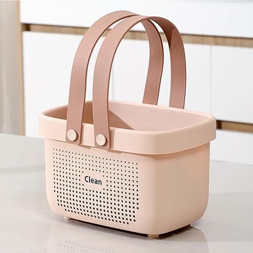 JiatuA Plastic Storage Basket with Handle Portable Shower Caddy Tote Organizer Basket Bin for Bathroom Kitchen Dorm Room Bedroom, Small Pink - Pink - Small thumbnail 5