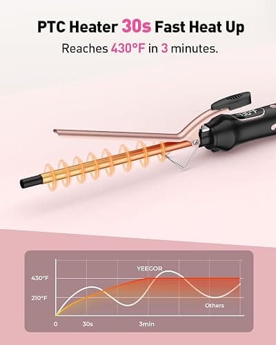 YEEGOR 3/8 inch Thin Curling Iron，Extra Long Barrel Culing Wannd Ceramic，100-240V Dual Voltage Small Hair Curler for Tight Curls，12 Temps - 3/8 Inch thumbnail 4
