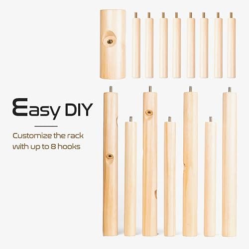 Freyawin Solid Wooden Coat Rack Freestanding, New Zealand Pine Coat Tree with 8 Hooks & 3 Adjustable Sizes for Coats, Hats, Handbags and Scarves, Space Saving for Entryway/Office/Bedroom (Nature) thumbnail 5