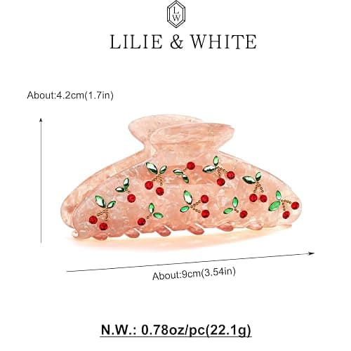 LILIE&WHITE Acrylic Pink Hair Clips For Women Cherry Hair Clip Claw Clips | With The Rhinestone Pattern In Red Cherry Strong Hair Fix Hair Clips Accessories Fashion Hair Claw For Women thumbnail 6