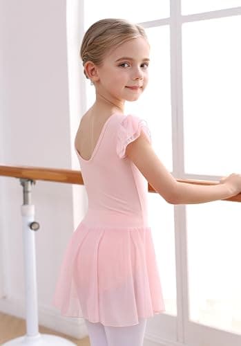 MdnMd Girls Dance Ballet Leotards Dresses for Toddler Ballerina Outfit Skirt Hollow Knot Back Flutter Sleeve thumbnail 2