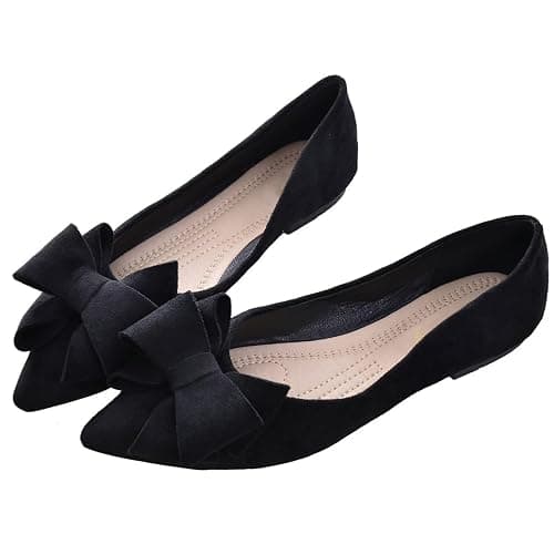 SAILING LU Womens Bowknot Ballet Flats Pointy Toe Casual Flat Shoes Suede Dressy Wear to Work Slip-Ons Moccasins - Image 1