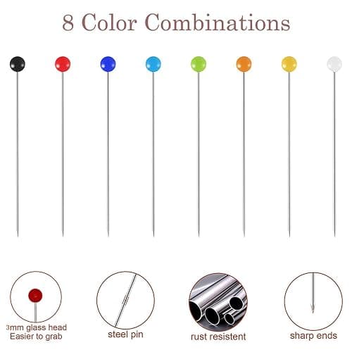 Lot de 250 épingles rondes pour mercerie, patchwork, couture et loisirs créatifs 38 mm - Tête en verre 3 mm thumbnail 3