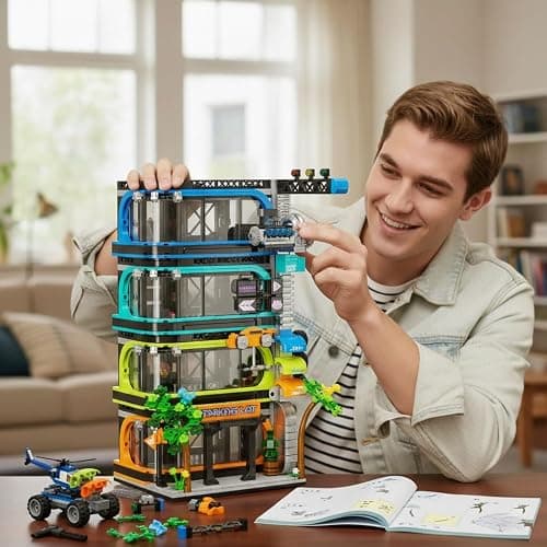 NEWABWN City Parking Tower Building Set for Adults, 1144Pcs Vertical Garage Display, Compatible with Lego City Mini Cars (6-Stud Wide) & 1:64 Die-Cast Models, Building Kit for Collectors thumbnail 5