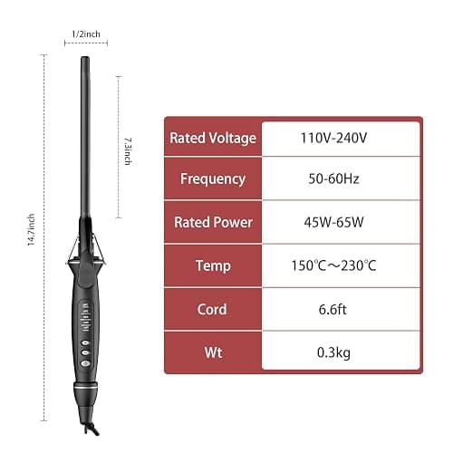 SAOSA 1/2 Inch Extra Long Barrel Curling Iron for Short & Long Hair, 0.5 Inch Ceramic Small Curling Iron with Auto Shut-Off, Dual Voltage Curler Suitable for Travel, Including Glove thumbnail 7