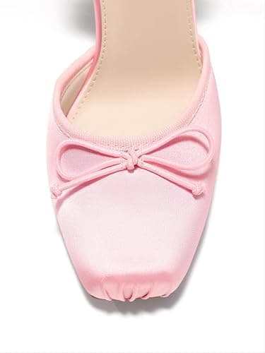 ⭐️Coutgo Womens Ballet High Heels Satin Closed Square Toe Ballerina Heels Lace Up Bow Pumps Prom Shoes thumbnail 8