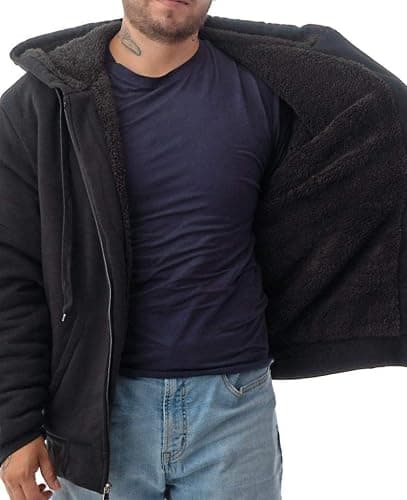 Jvini Men's Ultra Soft Sherpa Lined Hoodie - Full Zip Fleece Lining Heavy Duty Sweatshirts thumbnail 4