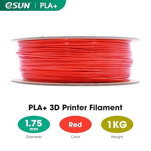 eSUN PLA+ Filament 1.75mm, Enhanced Toughness 3D Printer Filament PLA Plus, Dimensional Accuracy +/- 0.03mm, 1KG Spool (2.2 LBS) 3D Printing Filament for 3D Printers, Red thumbnail 2