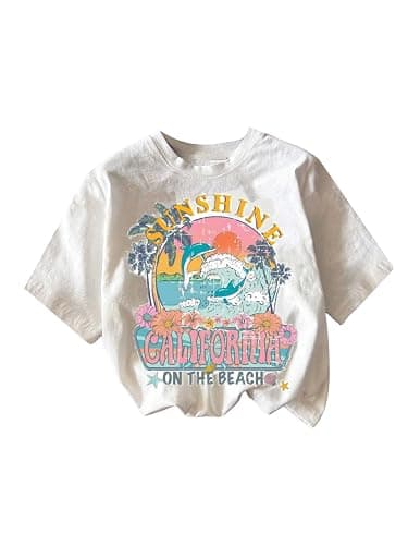 RoseSeek Girl's Graphic Print Tee Shirt Round Neck Short Sleeve T Shirts Summer Cute Trendy Tops - Image 1