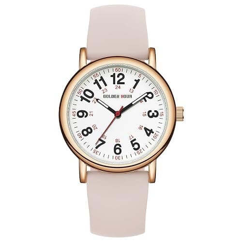 GOLDEN HOUR Waterproof Nurse Watch for Medical Professionals, Students Women Men - Military Time Luminouse Easy Read Dial, 24 Hour with Second Hand, Colorful Silicone Band thumbnail 2