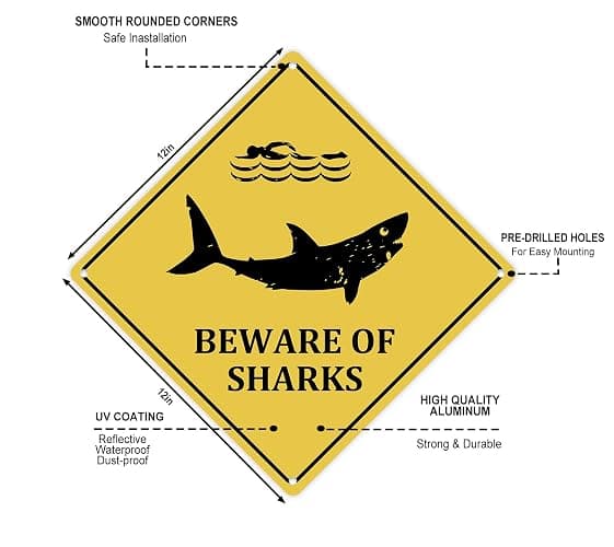 Beware of Shark Vintage Aluminum Sign 12 x 12 Inch, Shark Bedroom Decor for Boys Kids, Shark Gifts Decorations Poster Pictures Wall Art Stuff thumbnail 2