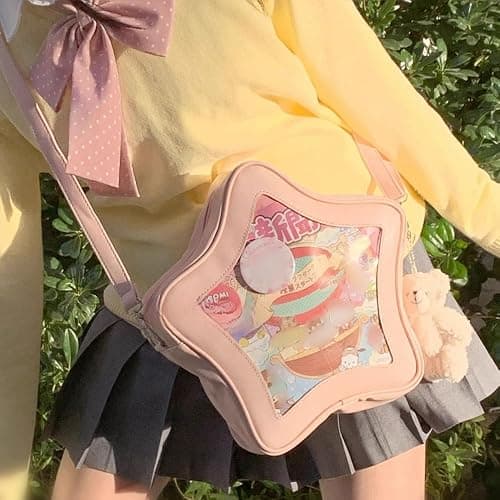 Vobomo Star Shape Ita Bag Pins Display Crossbody Bag PU Leather Backpack Y2k Aesthetic Cute Handbag (Pink) thumbnail 2