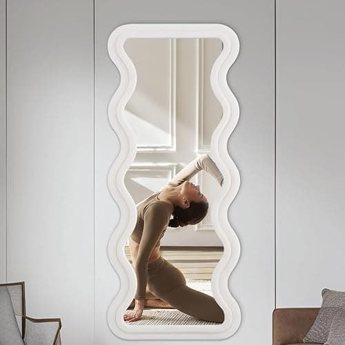 LunaMirror Miroir pleine longueur - 160 x 60 cm - Miroir mural ondulé avec support - Cadre en flanelle ivoire - Miroir mural à suspendre pour chambre à coucher, entrée thumbnail 3