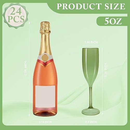 LEYIQU Green Champagne Flutes Set of 24, Plastic Pure Acrylic Glasses Goblets Cups Shatterproof Reusable, for Valentine’s Day Wedding Party Mimosa Bar Anniversary Event Drinks thumbnail 2