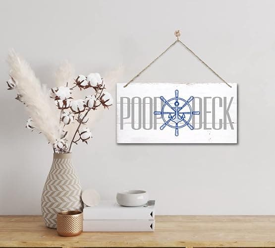 Hanging Poop Deck Decor Sign, Nautical Nursery Wall Decor, Printed Wood Wall Art Sign, Hanging Wood Sign Home Decor, Wood Sign for Ocean Bathroom and Nursery, Rustic Beach Bathroom Sign thumbnail 2