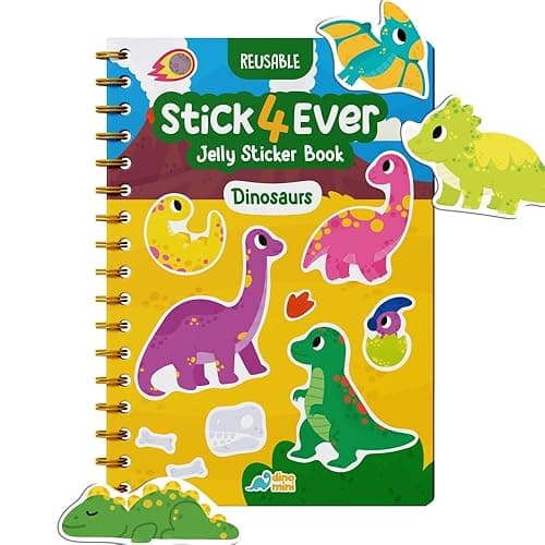 Stick4Ever Jelly Sticker Book - for Kids - Waterproof, Easy to Clean Jelly Stickers - Busy Book for Toddlers with 50 Pcs of Jelly Stickers (Dinosaurs) - Dinosaurs