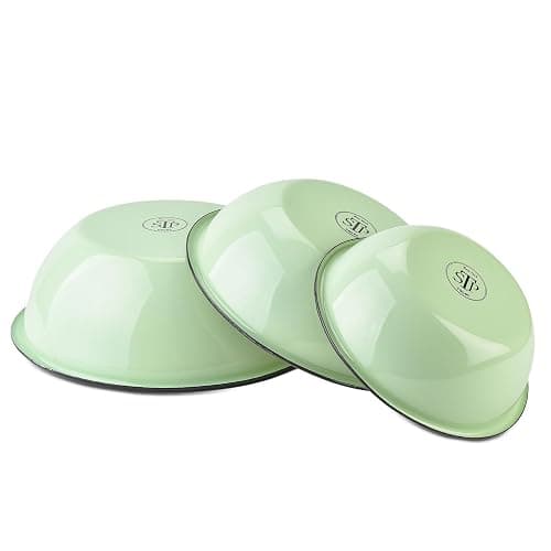 STP GOODS Enamel Bowl Set of 3 pcs Enamel Serving Bowls, Enameled Steel Mixing Bowls for Cooking Prepping, Kitchen Fruit Salad Bowl, Dishwasher Safe (Mint) thumbnail 7