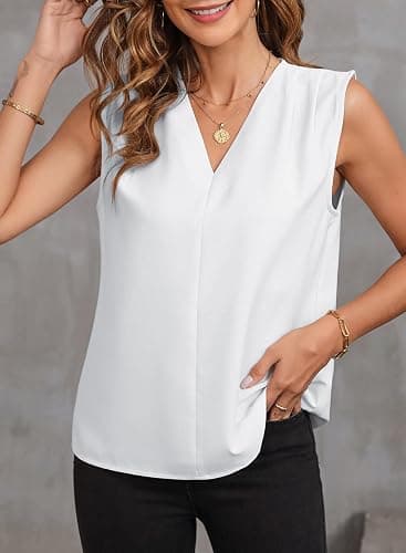 EVALESS Women's Pleated V Neck Sleeveless Tank Top thumbnail 3
