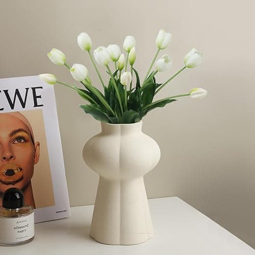 LINSIE 15 Pcs White Artificial Flowers Tulips Real Touch Latex Plastic Soft Faux Bouquets for Party, Wedding, Home, Room, Garden Decor thumbnail 7