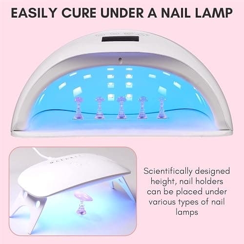 Makartt Nail Stand for Press On Nails Display Practice Art Magnetic Fake Nail Holder for Painting Nails Stand for False Nail Designs with Reusable Putty for Home DIY Beginner Salon Supplies - Aurora Clear+Pink thumbnail 9