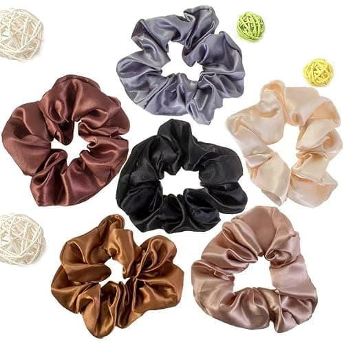 Satin Scrunchies for Women and Girls Satin Hair Ties Scrunchies for Thick Hair or Thin Hair Curl Hair Soft and Durable hair ties no damage (12cm/4.7in) (6 Solids + 4 Leopard)] thumbnail 7