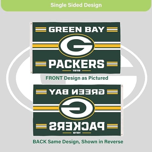 NFL Green Bay Packers Vintage Flag | 3 x 5 Estate Flag with Grommets | Heavy Duty Banner for Outdoor Garden Patio Decoration | Indoor Wall Decor for Room | Works with Flagpoles for Outside House (Green Bay Packers-Vintage) thumbnail 5