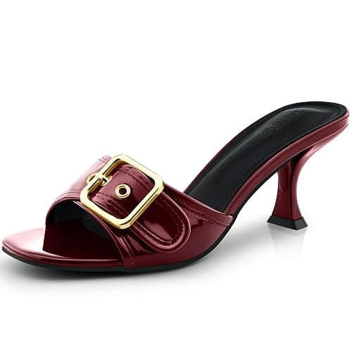 ZALAE QUEEN Women's Kitten Heels Sandals Square Open Toe Heeled, Low Heels Slip On Buckle Mule Sandals Womens for Summer Party Office Work - Image 1