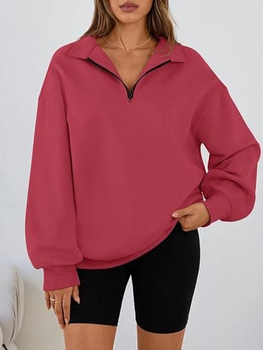 Trendy Queen Womens Oversized Sweatshirts Fall Sweaters Fashion Hoodies Half Zip Pullover Long Sleeve Shirts Clothes thumbnail 2