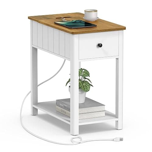 VASAGLE Side Table with Charging Station, End Table with USB Ports and Outlets, Nightstand with Storage, for Living Room, Bedroom, Modern Farmhouse Style, Rustic Walnut and White ULET318T14V1 - Rustic Walnut + White - Image 1