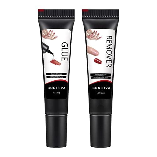 Bonitiva Quick Dry Semi Solid Gel Nail Glue 10g with 10ml Remover, Super Strong, No UV Lamp, Long Lasting Glue for Press on & Fake Acrylic Nails - Image 1