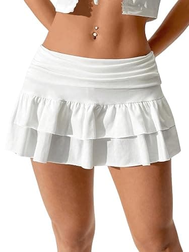IQLWI Women's Y2K Ruffle Mini Skirt Low Waist Layered Flowy Golf Skorts Skirt - Image 1