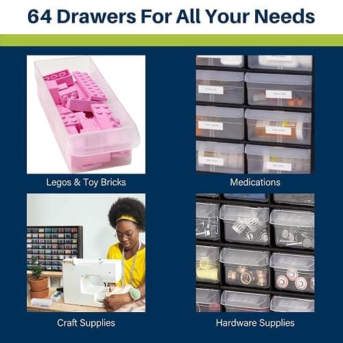 Akro-Mils 64-Drawer Plastic Storage Cabinet, 20-Inch W x 6-Inch D x 16-Inch H | Black | Model 10164 | Garage Organization thumbnail 5