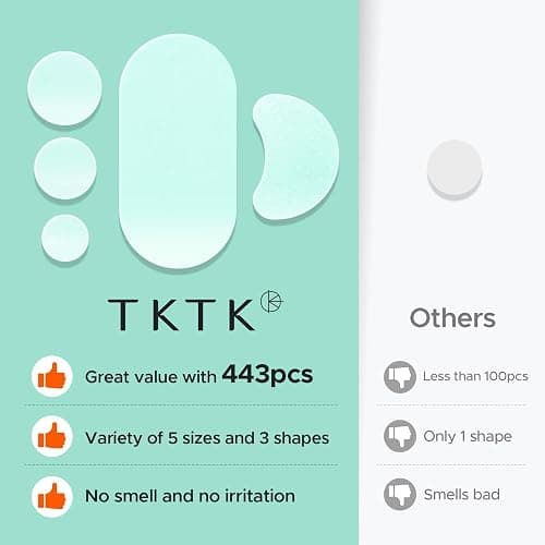 TKTK 443 Count Pimple Patches for Face, Hydrocolloid Acne Patch Bulk, Acne Stickers for Covering Cheeks, Forehead, Chin Blemishes Zit Breakouts for All Skin Types (Dots, Strip, Contoured 5 Sizes) thumbnail 7