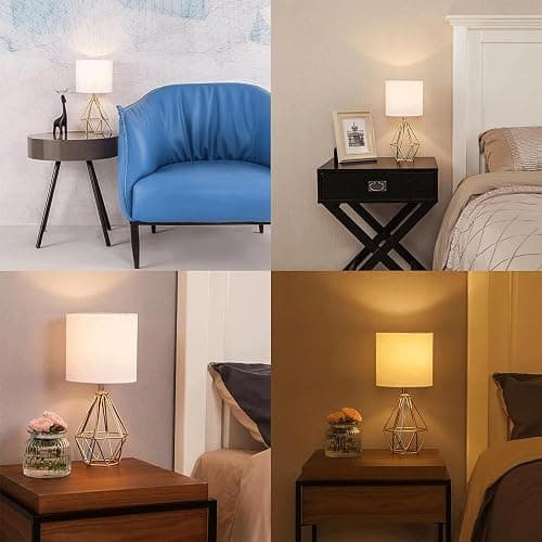 COTULIN Gold Modern Hollow Out Base Bedroom Small Table Lamp,Bedside Nightstand Lamp with Geometric Metal Base White Fabric Shade,Cute Desk Lamp for Kids Living Room thumbnail 8