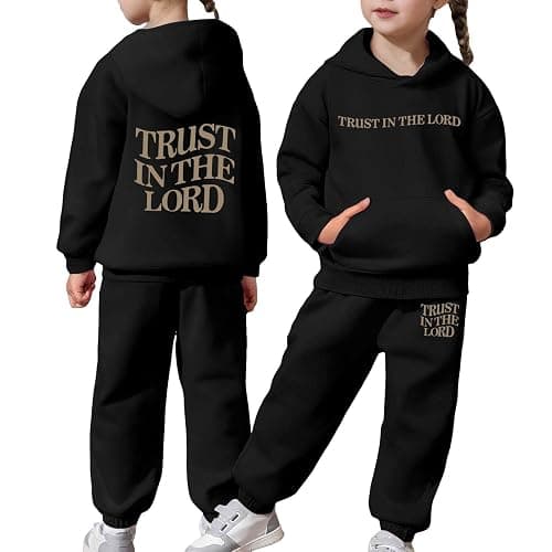Girls Jogger Set - 2 Piece Trust in The Lord Jesus Christian Hoodies Graphic Sweatshirt Sweatpants Fall Outfits 2-13Years - Image 1