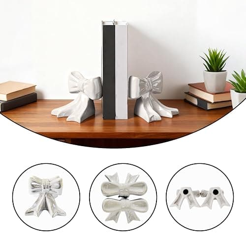 Butterfly Book Ends Set of 2 - White Ceramic Decorative Bookends for Shelves, Cute Butterfly Design, Non-Slip Base, Perfect for Home Library, Office & Kids Room, Decorative & Functional Book Holders thumbnail 3