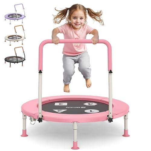 BCAN 36'' Toddler Trampoline, ASTM Certified-Foldable Mini Trampolines for Kids Ages 1-6, Adjustable Handle, Safety Pad & Foldable Legs, Baby Trampoline Indoor/Garden, Gift for Boy and Girl - Image 1