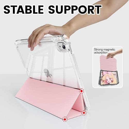 GKABXY Case for iPad Air 11 inch M3/M2 (2025/2024), iPad Air 6th/5th/4th Generation (2022/2020) 10.9 inch with Pencil Holder,Slim TPU Clear Transparent Protective Tablet Cover,Auto Wake/Sleep,Pink thumbnail 7