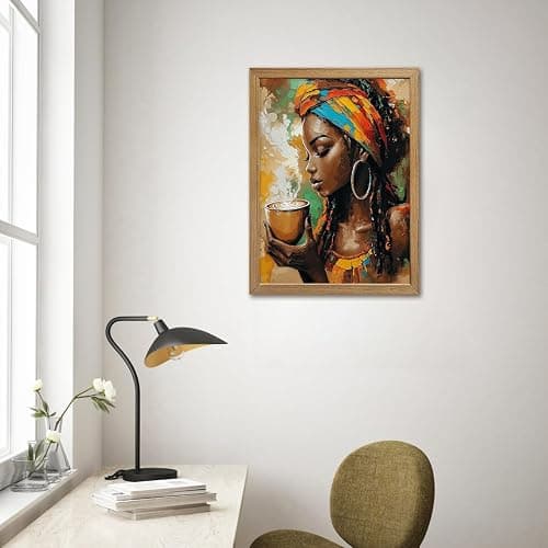Framed African American Woman Wall Art Modern Colorful Black Woman Canvas Prints Coffee Afrocentric Girl Posters Pictures Fashion African Tribal Girl Wall Decor Painting Ready To Hang 8x10in Framed thumbnail 6