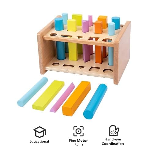 Montessori Toys for 1 2 3 Years Old Wooden 3D Shape Matching Toys,Wooden Posting Stand Montessori Color Sorting Sticks Game-Cognitive Shapes Colors,Educational Sensory Toy for Boys Girls Gift（15 Pcs） thumbnail 7