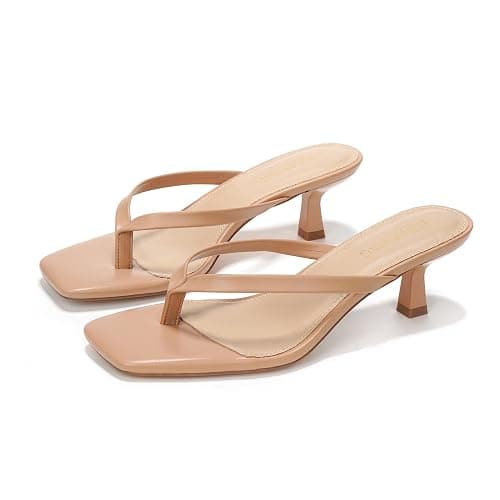LULLASONG Women's Kitten Heels Sandals Square Open Toe Flip Flop Heels 1.8-2 Inch Heeled Sandals for Women thumbnail 3