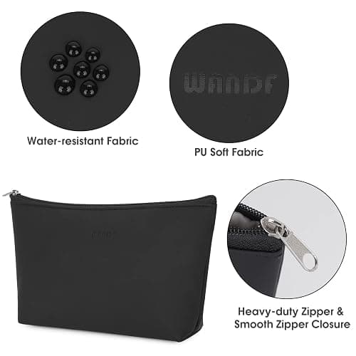 WANDF Cosmetic Bag for Women Makeup bag Organizer Mini Makeup Pouch for Purse Water Resistant Girls Gift(Pure Black) thumbnail 3