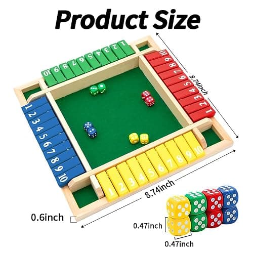 Nicecho Shut The Box Dice Game,2-4 Player Family Wooden Board Table Math Games for Adults and Kids, 8 Dices Classics Games for Classroom,Home,Party or Pub thumbnail 2