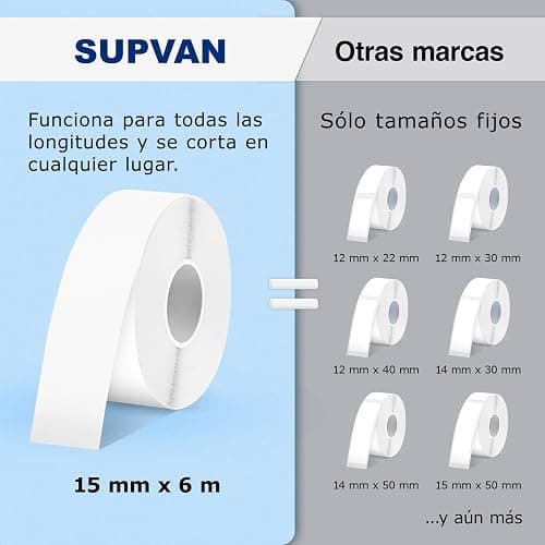 SUPVAN E10 etiquetadora Bluetooth, con Etiquetas Impermeables (15mm x 6 m/Rollo), Ideal para oficinas y hogares, Negro thumbnail 5