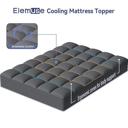 ELEMUSE King Grey Mattress Topper for Back Pain, Extra Thick Mattress Pad Cover, Plush Soft Pillowtop with Elastic Deep Pocket, Overfilled Down Alternative Filling thumbnail 2