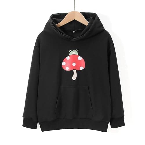 Ritatte Girls Cute Mushroom Frog Sweatshirt Kawaii Long Sleeve Hoodie Pullover Tops with Pocket Kids Aesthetic Clothes thumbnail 2